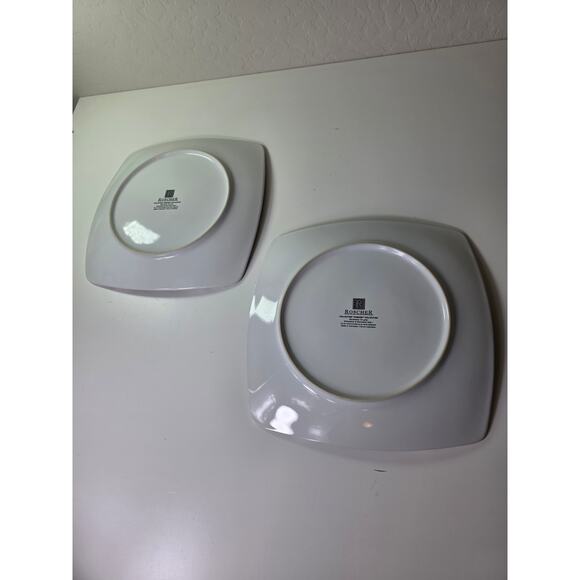 Set of 2 -ROSCHER Black White Damask Collection Floral Scrolls Square 10" Plate - Picture 5 of 6